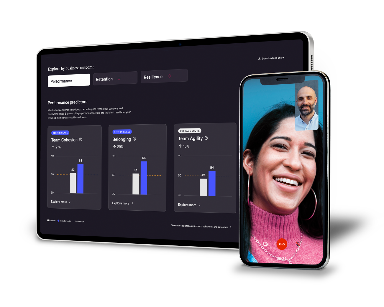 two devices showing the betterup in app experience