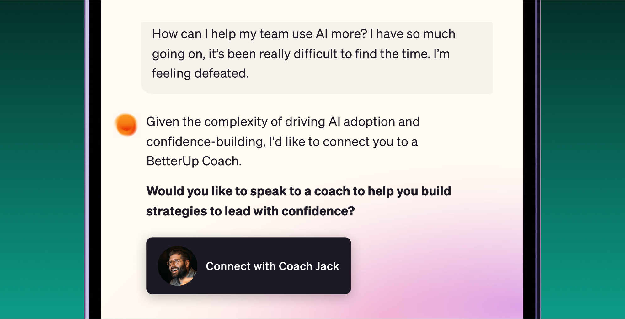sreenshot showing ai chat interface with timely human intervention